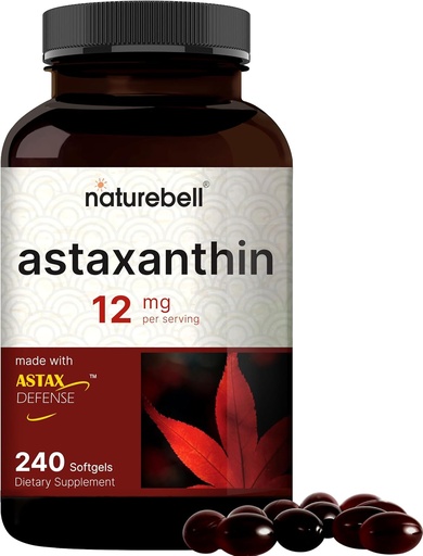 [BRSW2YD2AF6QYFLV] NatureBell Astaxanthin 12mg, 240 Softgels | Natürliches Antioxidans aus Microalgae (AstaX) | Unterstützt Augen-, Haut- und Zellgesundheit | Max Strength, 4 Month Supply | Non-GMO, Glutenfrei