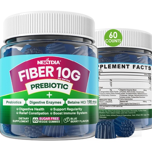 [BRSROCY2CB5RG2T5] Fiber Gummies for Adults, Sugar Free 10g Prebiotic Fiber Supplement with Digestive Enzymes, Probiotics & 100mg Betaine for Digestive & Gut Health and Regulate Bowel Movement, Vegan, Gelatin Free, 60ct