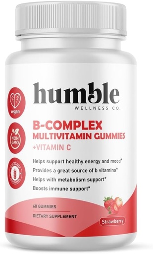 [BRSROHQ6AEJRACDA] B-Complex Multivitamin Gummies + Vitamin C: Vitamin B12, B7, B6, B3, B5, B9. Support Energy and Mood, Metabolism Support, Immune Support, Gluten Free, Non GMO, Vegan, 30 Servings