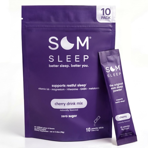 [BRSRMBD6CQMAGG33] Som Sleep, Restful Sleep Powder Drink Mix w/Melatonin, Magnesium, Vitamin B6, L-Theanine & GABA – Vegan, Zero Sugar, Keto Friendly – Cherry, 10-Pack