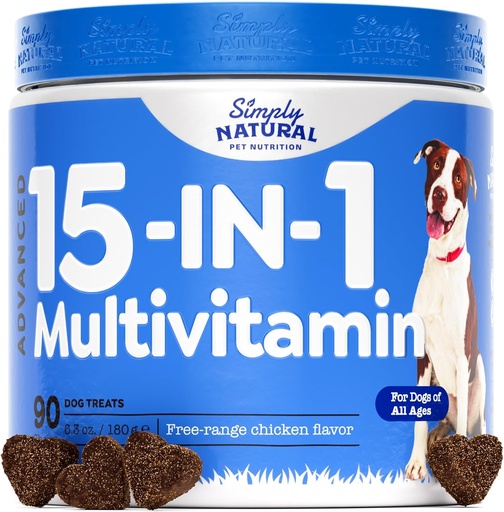 [BRSW2BD6BV7QGCI2] 15-in-1 Dog Multivitamin, Dog Vitamins and Supplements for All Ages and Breeds to Support Immune System, Healthy Coat and Skin, 90 Chews of Chicken Flavor Dog Supplements & Vitamins