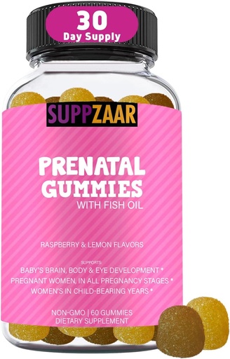 [BRSW2GIHAAARUG37] Prenatal Vitamin Gummies med DHA, folsyra, fiskolja, jod, biotin och vitamin A C D E B6 B12 - Utsökta prenatala vitaminer för att stödja kvinnors hälsa och välbefinnande - 60 Gummies