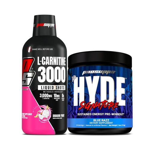 [BRSWYGQ3AEOR63A6] PROSUPPS L-Carnitine 3000 Stimulant Free Liquid Shots (Dragon Fruit) and Mr. Hyde Signature Series Pre-Workout Energy Powdered Drink (Blue Razz) Bundle