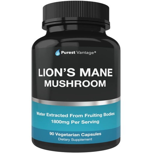 [BRSWGAAKDNYRQCLL] Lions Mane Mushroom Capsules - 1800mg Lion's Mane Mushroom Supplement Grown in USA - Nootropic Brain Supplement and Immune Support - 90 Veggie Caps