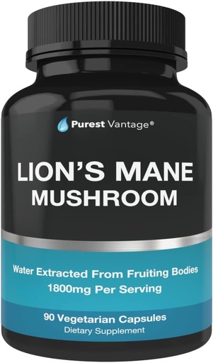 [BRSWGAAKDNYRQCLL] Organic Lions Mane Mushroom Capsules - 1800mg Lion's Mane Mushroom Suplemento Crecido en EE.UU. - Suplemento cerebral nootrópico y soporte de inmuno - Lions Mane Extract Powder - 90 Veggie Caps