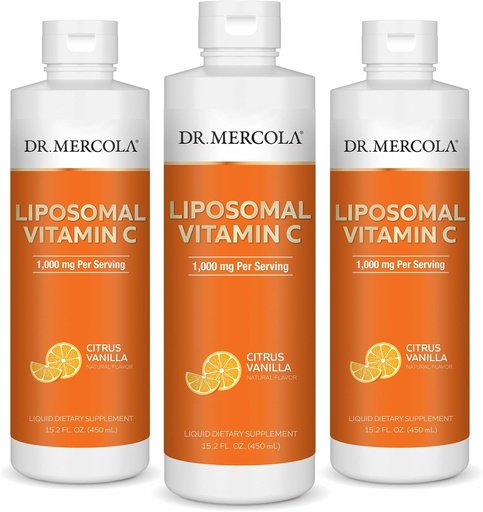 [BRSROFAZBEFQYGQV] Dr. Mercola Líquido Lipossômico Vitamina C - Antioxidante e Imune Suplemento de suporte - Inclui Vitamina E - livre de OGM, sem glúten e sem soja - Citrus Vanilla Flavor - 450 mL (30 Servões) - 3 Pack