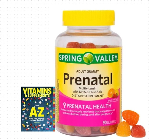 [BRSROY35OB7WY2TF] Spring Valley Adult Gummy Prenatal Multivitamin with DHA & Folic Acid, Natural Fruit Flavors, 90 Gummies+Better Guide Vitamins Supplements