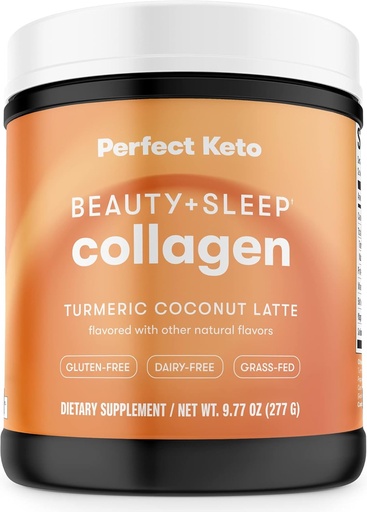[BRSW2HAFOYFAGDL4] Perfect Keto Beauty + Sleep Grass Fed Collagen Peptides Protein Powder con Ashwagandha, Magnesium, Biotin, Acid hialurónico, L Theanine, Hair, Skin, Nails &amp; Relax Support, Turmeric Coconut Latte