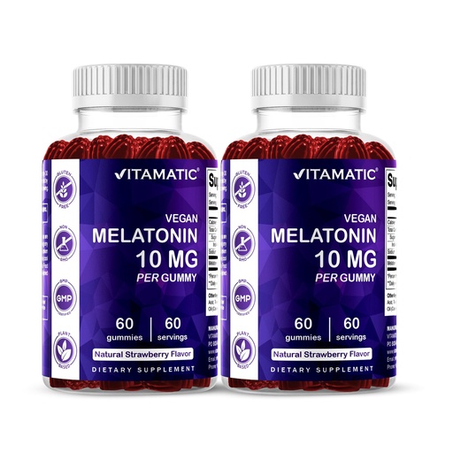 [BRSW2GI5OUIQGCTX] Vitamatic Melatonin 10 mg Vegetarian Gummies – Non-Habit Forming – 60 Gummies per Bottle – 2-Pack (Total 120 Vegan Gummies)