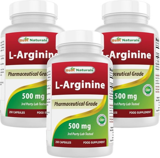 [BRSW2AYLA4OQI3YZ] Best Naturals L-Arginine 500mg 250 Capsules (250 Count (Pack of 3))