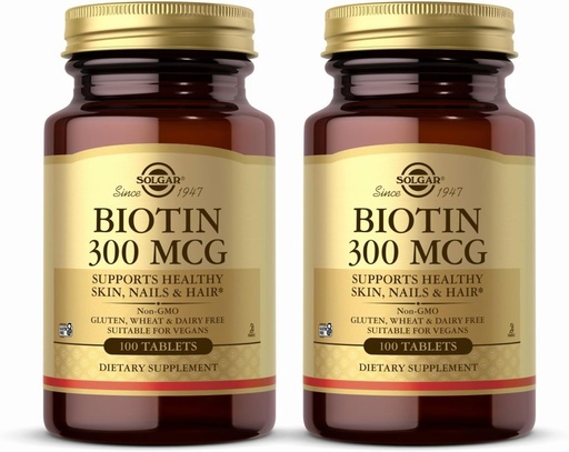 [BRSWIZ3YCN4A4HDI] Solgar Biotin 300 mcg - 100 Tablets, Pack of 2 - Supports Healthy Skin, Nails & Hair - Non-GMO, Vegan, Gluten Free, Dairy Free, Kosher - 200 Total Servings