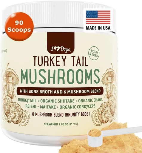 [BRSROHYPOF7GAD3Z] iHeartDogs Turkey Tail Mushroom for Dogs for Lumps, Bumps & Lipomas with Bone Broth and 6 Mushroom Blend Powder