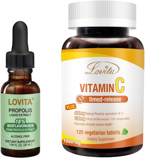[BRSRABA2ABYGGCTV] Lovita Bee Propolis Liquid Extract & Vitamin C Nutrient Supplements Bundle