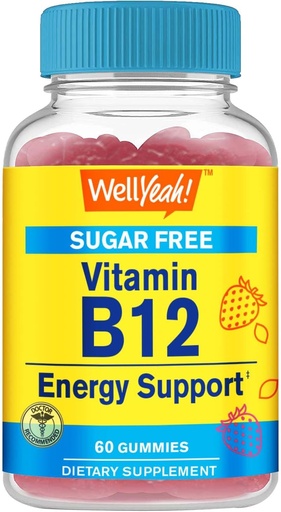 [BRSROBTQO4NBYA3K] WellYeah Vitamin B12 1000mcg Sugar Free Gummies | Dietary Supplement | for Energy and Metabolism Support | Strawberry Flavor | 60 Count
