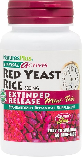 [BRSWIYQEAEOB4D3O] Natures Plus Herbal Actives Red Yeast Rice, Extended Release - 600 mg, 60 Mini Tablets - Herbal Supplement - Vegan, Vegetarian, Gluten-Free - 30 Servings