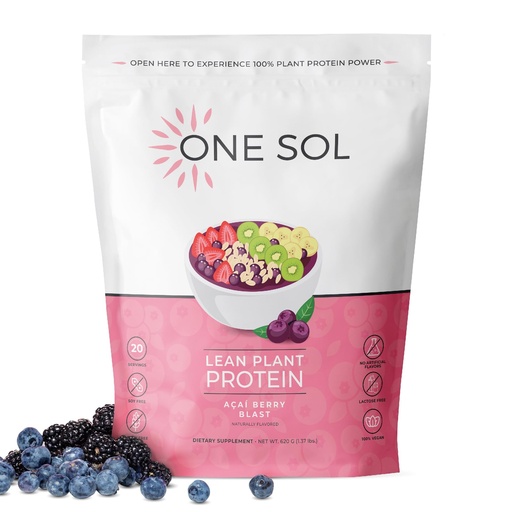 [BRSROHQYOV5BQFDU] One Sol Lean Plant-Based Protein Powder, Pea & Brown Rice Protein, Low Carb, Vegan Friendly - Gluten, Lactose, & Soy Free - No Added Sugar, Non-GMO, Clean Nutrition, No Bloating (Acai Berry Blast)