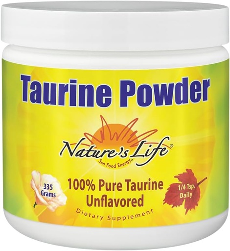 [BRSWIZ3YOR5RYFI7] Nature's Life Pure Taurine Powder, Unflavored | Sulfur-Bearing Amino Acid for Healthy Cardiovascular & Nerve Function Support | 335g, 1000mg/serving