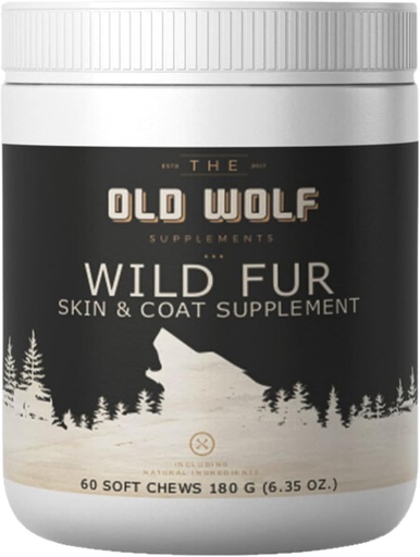 [BRSWGFILCNYRS3Q7] Wild Fur Skin and Coat Supplement for Dogs: for Itchy Skin, Hot Spots Treatment & Seasonal Allergies, Reduce Shedding, Improving Coat Shine - 60 Chews