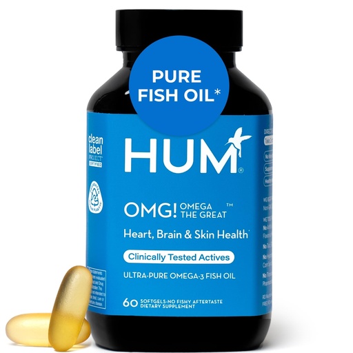 [BRSWKZYGCR4BGDLA] HUM OMG! Omega The Great Triple Omega 3 Fish Oil Supplement for Women & Men with Vitamin E, DHA & EPA, Skin Care & Skin Tone Support for Heart & Brain Health, Gluten Free, Non GMO, 60 Softgels