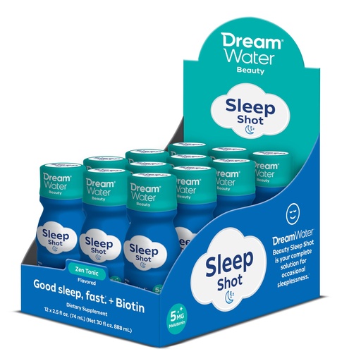 [BRSWGZAPAAHRQALJ] Dream Water Beauty Sleep Aid Drink Supplement; Melatonin 5mg, GABA, 5-HTP, Plus Biotin for Healthy Skin, Hair and Nails; 2.5 oz Liquid Sleep Shots, Zen Tonic 12-Count