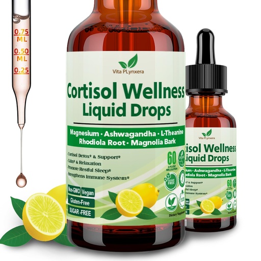 [BRSRAFQBCAMAAFLA] Vita PLynxera Cortisol Supplement Liquid Drops, 17-in-1 Cortisol Detox w. Magnesium Glycinate 400mg Ashwagandha, L-Theanine, Phosphatidylserine, Hormone Balanced for Women, Mood Focus, Sleep Support