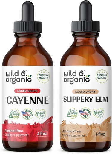 [BRSRAGAOOQFGMA3H] Wild & Organic Cayenne Pepper Tincture 4 fl oz & Slippery Elm Tincture 4 fl oz