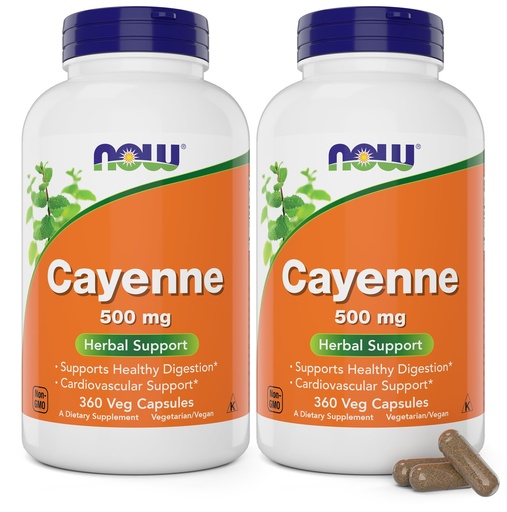 [BRSRAZADOIMBQFLX] Now Cayenne (Capsicum annuum) 500 mg, 360 Veg Capsules (Pack of 2)