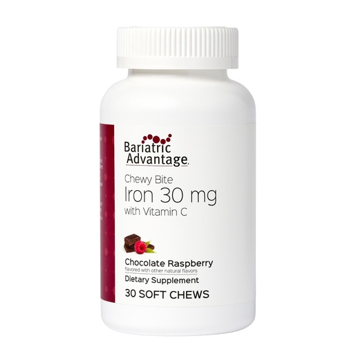 [BRSWIYI2OUFBCF3U] Bariatric Advantage Iron 30 mg Chewy Bite with Vitamin C - for Bariatric Patients - Sugar-Free - Chocolate Raspberry - 30 Count