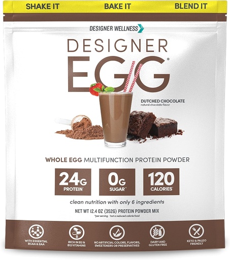 [BRSWGEAZPIHGGYI6] Designer Wellness, Designer Egg, Natural Egg Yolk & White Protein Toz, Keto və Paleo Dostu, Aşağı Calorie, Az Fat və Cholesterol, Hollandiya Chocolate, 12.4 Ounce
