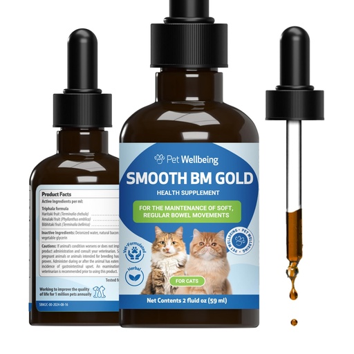 [BRSWKHY4AYHRWH3E] Pet Wellbeing Smooth BM Gold for Cats - Gentle Constipation Relief for Felines - Natural Herbal Supplement 2 oz (59 ml)