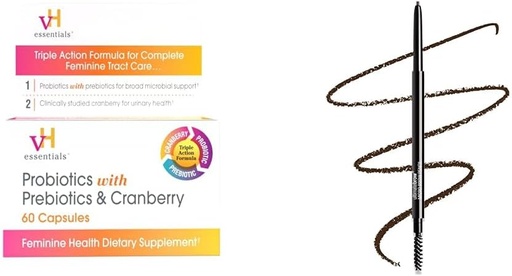 [BRSRAYYYO4DRSC3V] vH essentials Probiotics with Prebiotics and Cranberry Feminine Health Supplement 60 Capsules and wet n wild Ultimate Brow Micro Eyebrow Retractable Pencil Dark Brown Ultra Fine 1.5mm Tip