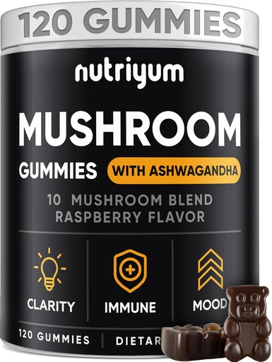 [BRSROBIBBEDQK23L] Mushroom Gummies 10 Blend 120 pcs - Lions Mane, Ashwagandha, Turkey Tail, Cordyceps, Chaga, Reishi Mushroom Complex - Mushroom Supplement for Immune, Energy, Clarity & Cognitive