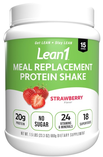 [BRSWKFA4OABWG2DU] Lean1 Meal Replacement Protein Shake, Strawberry Flavor, 15 Serving Tub