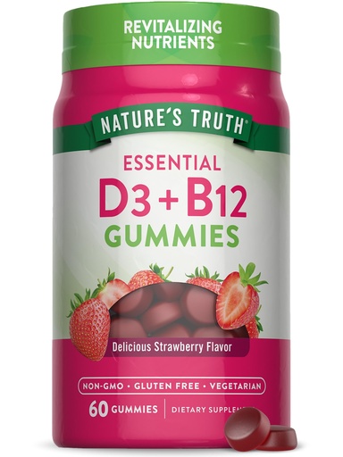 [BRSW2BQ2OICGK3A4] Nature's Truth Vitamin D3 and B12 Gummies for Adults | 60 Count | Strawberry Flavor | Vegetarian, Non-GMO & Gluten Free Supplement