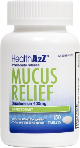 [BRSROGAEBYBGCFL4] HealthA2Z® Mucus Relief | Guaifenesin 400mg | Berehalako askapena espero zena | Chest Congestion & Mucus Relief | 150 Tablet