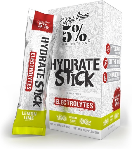 [BRSRMAIBDJ6RAHTU] 5% Nutrition Hydrate Stick Hydration Packets | Sport Electrolyte Powder Mix Packets with Coconut Water | 2-Pack | (Blueberry Lemonade + Lemon Lime)