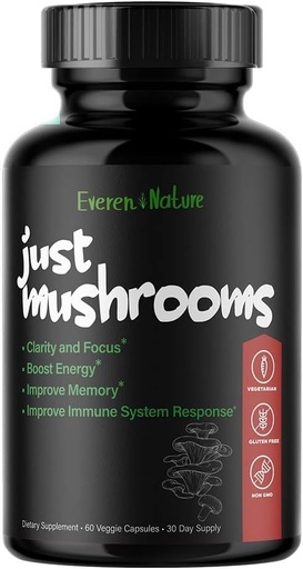 [BRSRMBQECEFQIAD7] Just Mushrooms - Lion's Mane, Turkey Tail, Cordyceps, Reishi, and More - Natural Energy - Nootropic Brain Supplement - for Clarity & Focus - Immune System Booster