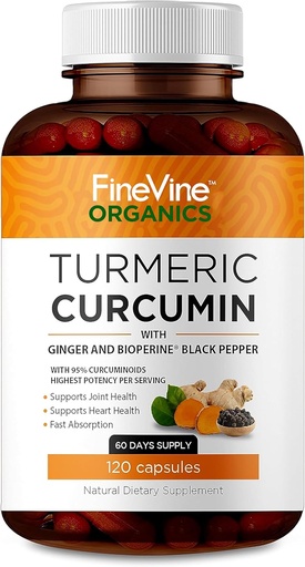 [BRSWGZYKCR7RUHL3] Turmeric Curcumin with BioPerine Black Pepper and Ginger - Made in USA - 120 Vegetarian Capsules for Advanced Absorption, Joints Support