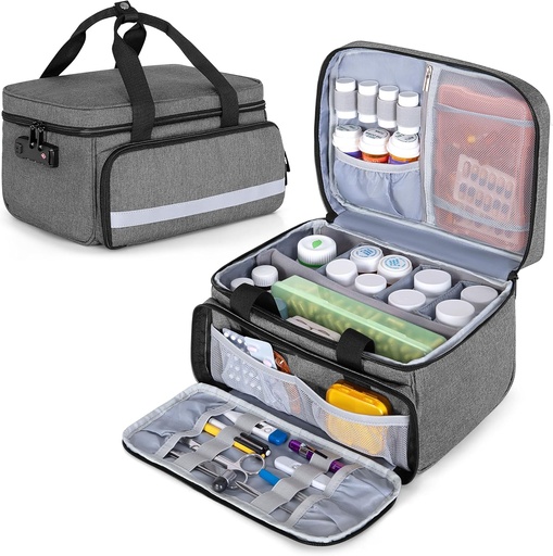 [BRSRMCT3AEFAM2TU] CURMIO Pill Bottle Organizer Storage, Medication Lock Box for Pill Organizer and Medical Supplies, Gray (Patented Design)