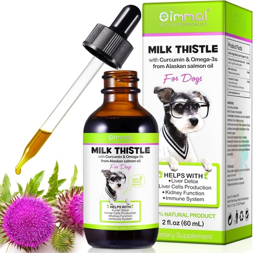 [BRSRAGQOAEGQ2D3H] Milk Thistle for Dogs - Liver Support Supplement for Dogs, Immune & Hepatic Support, with Curcumin & Wild Alaskan Salmon Oil, Omega 3 EPA - Natural Herbal Liver Support for Pets