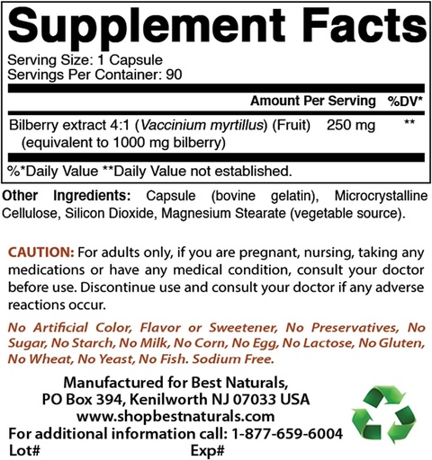 [BRSRMBT2PMJQMC3B] Best Naturals Bilberry Extract 1000mg & MK-7 Vitamin K2 100 mcg