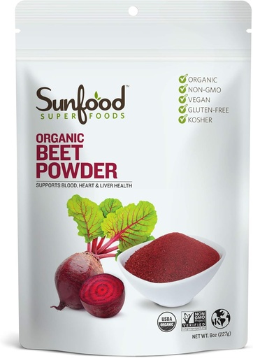 [BRSWGZTRBBYWE2DK] Superfood Organic Beet Root Powder - Rødbeder til Juice & Smoothies, Natural Food Coloring til Bagning, Certificeret USDA Organic, Non- GMO, Vegan, Gluten Free, Earth Kosher - 8 oz Bag
