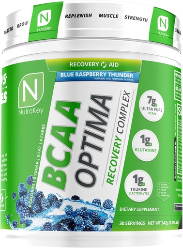 [BRSWKYAAAANBQHYV] NutraKey BCAA Optima Post Workout Recovery Complex, No Sugar, No Carb, Recovery Aid, Blue Aviečių