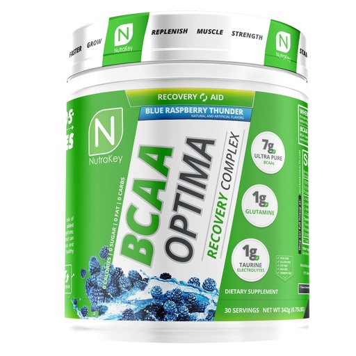 [BRSWKYAAAANBQHYV] NutraKey BCAA Optima Post Workout Recovery Complex, No Sugar, No Carb, Recovery Aid, Blue Raspberry