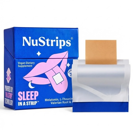 [BRSW2BQQDJ7WKF3L] NuStrips™ Fast-Dissolving Sleep Strips with 5mg Melatonin, Valerian Root, L-Theanine & Vitamin B6 – Blueberry Flavor - Natural Sleep Aid, Vegan, Non-GMO, Gluten Free – Fall Asleep Fast (30 Strips)