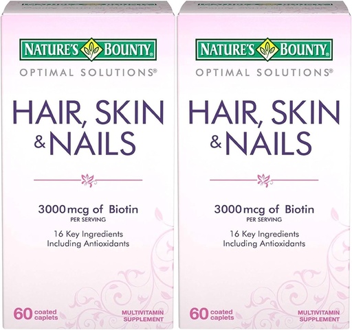 [BRSWKHQNBIGWEFLO] A természet Bounty Optimal Solutions Hair, Skin & Nails Formula, 120 Bevont Caplets (2 X 60 Count)