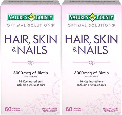 [BRSWKHQNBIGWEFLO] Nature's Bounty Optimal Solutions Hair, Skin & Nails Formula, 120 Coated Caplets (2 X 60 Count)
