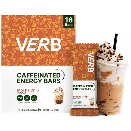 [BRSROCQYOAHW23IV] Verb Caffeinated Energy Bars Mocha Chip (26g, Pack of 16) 110 Calories | Delicious, Vegan, Gluten Free, Low Sugar, On-the Go Energy Bar Snack with 80mg Green Tea Caffeine, Only Real-Food Ingredients