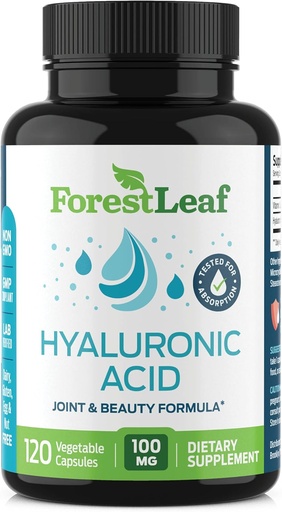 [BRSWGHANBV7AKA3V] ForestLeaf Hyaluronic Acid Supplements | 100mg High Bioavailable Dietary Hyaluronic Acid Powder Capsules + 50mg VIT C | Supports Skin Hydration, Joint Lubrication, Anti-Aging, Hair & Nails | 120 Caps