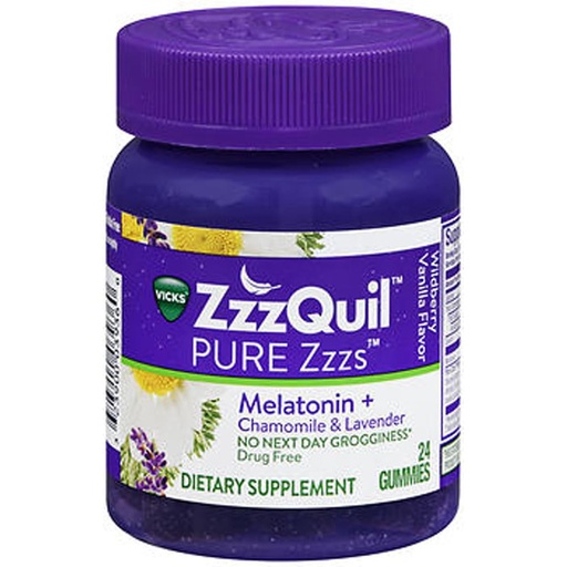 [BRSWGEICOUPBG3LB] ZzzQuil Pure Zzzs Melatonin Sleep Chamomile Lavender, 24 Gummies (Pack of 2)